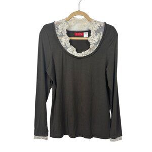 Derhy Womens L 14/16 Lace Trim Long Sleeve Top Lagenlook Layered